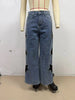 Women's Casual Loose Straight Denim Pants with Five-Pointed Star Design