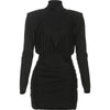 Classic Turtleneck Dress Women Shoulder Padded Ruched Sexy Office Commute Simple Peach Hip Skinny Elegant Mini Bodycon