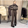 Winter Women's One‑piece Ski Suit Hooded Zipper Pocket Full Sleeve Coat Pant Suits Lady Warm Vacation Skiwear