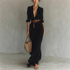 Women's Solid Holiday Party Dress Elegant Lapel Button Draped Long Dress Casual Long Sleeve Match With Belt Shirt Dress