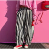 Vertical Stripe Two Piece Outfit Stand Collar Zip Up Jacket Elastic Waist Wide Leg Pants Loose Women Casual High Street Set