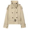 Women's Trench Coat Khaki Short Stand Collar Double Breasted Long Sleeve Jacket 2026Spring Autumn Lady Casual Street Outwear