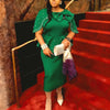 Elegant Christmas Party Dresses Beading for Women O Neck Cape Sleeves Big 3D Bow Ruffles Hem High Waist Bodycon African Outfit
