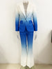 High Street Designer Suit Set Women's Gradient Color Printed Single Button Blazer Flare Pants Suit 2pcs
