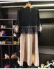 Pleated Tie Flower Long Sleeve Women's Dress Chic Loose Colorblock Patchwork Design Beading Famale Clothing 2DB6651