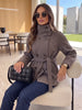 Women Black Belted Double Breasted Coat High Neck Long Sleeve Tailored Fit Elegant Jacket Winter Office Casual Outerwears