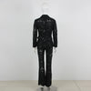 High Street Designer Runway Suit Set Women's Single Button Guipure Lace Blazer Flare Pants Set