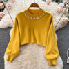 Winter Women Knitted Sets Breading Long Sleeve Pearl Sweater+Knitted Camis Dress Sets Sweater Suits
