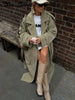 Casual Solid Long Women Coat Urban Full Sleeve Belt Double Breasted Female Jacket Autumn Winter Chic Lady Streetwear