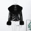 Women's Fur Patchwork Leather Jackets Furry Collar Slim Buttons Full Sleeve Female Coat Autumn Lady Street Outerwear