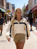 Women Color Block Jacket Casual Half Zip Collar Navy Striped Oversize Long Sleeve Sport Jackets Autumn Chic Street Wear