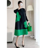 Womens Dresses Long Dresses High-quality Printed Long Skirt Elegant Temperament and Pleated Round Neck Dress