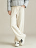Women Winter Pants Fleece Lined High Waist Heavy Drape Thick Warm Winter Beige Loose Fit Casual Long Trousers