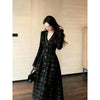 Spring Autumn Ladies Long Sleeves Maxi Dress European Women Casual Long Dresses Female V-neck Patchwork Dress