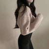 Short Sweater Zipper O-neck Knitted Cardigan Coat Casual Basic Solid Black Women Clothes Winter All-match Thick Lady