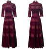 Women's Velvet Maxi Dress Hollow out Stand Collar Half Sleeve Elegant Party Spring