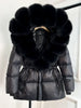 Lagabogy Real Fox Fur Collar Winter Women Hooded Puffer Jacket 90% White Goose Down Coat Female Thick Waterproof Outerwear
