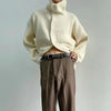 Simple Single-Breasted Sweater Women Streetwear Vintage Loose Knitted Cardigan Female Y2K Turtleneck Knitwear Jacket
