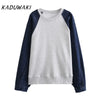 Women 2 Piece Set Denim Pullover Sweatshirts & Vintage High Elastic Waist Trousers Feamle Chic Lady Pants Set