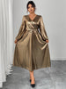 Plus Size Surplice Neck Long Sleeve Elegant Party A-Line Dress Autumn Women's High Waist Slim Maxi Long Dresses