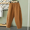Women's Warm Pants Autumn Winter Vertical line pressed Solid Cotton padded Elastic waist band Buckle Casual Carrot trousers