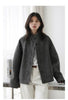 Women Short Woolen Coat Stand Up Twill Texture Single Breasted Ladies Jacket Retro Woman Outwear Autumn Winter
