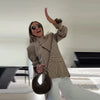 Turtleneck Short Checkered Coat Women Double Breasted Long Sleeve Outerwear Autumn Lady Daily Casual Jacket