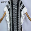 Knitting Rainbow Printing Comfort Warm Winter Holiday Dress Elegant Africa Women Boho Party Long Dress