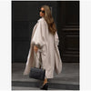 Women's Brown Stand Up Collar Long Long Trench Coat Lantern Sleeve Side Slit Loose Windbreaker Spring Autumn Coat