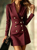 Women Striped Blazer Dress Lapel Double Breasted Long Sleeve Bodycon Mini Dress Elegant Office Work Party Slim Suit Dresses