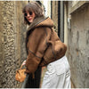 Elegant Hooded Plush Short Coat Women Retro Chic Suede Single Breasted Jackets Coats Female Winter Casual Street Outwear