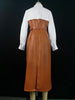 Womens Dresses Shirt PU Skirt Autumn Buttons Long Sleeve Patchwork Pocket Skinny Belted Lapel Female Midi Dress
