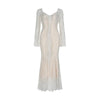 Aoaiiys French Dress Women's V-Neck 3D Floral Lace Splicing Slim Long Dress Elegant Long Sleeve White Dresses Spring Autumn