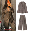 Women Elegant Striped Blazer Suit Slim Button Blazer or Wide-leg Pants Spring Fall Mujer Commute Pants Set