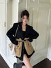 Original Design Blazer Women Loose Spliced Pocket Korean Shrug Notched Single Breasted Blazer Mujer Femal with Belt