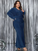 Plus Size V-Neck Long Sleeve Mermaid Hem Dress Women Autumn Evening Party Glitter High Waist Bodycon Long Dress