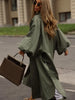 Women Loose Draped Trench Coat Stand Lantern Sleeve Side Slit Single Breasted Casual Outerwear Street Daily Ladies Chic Overcoat