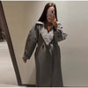 Women Casual Plaid Windbreaker Turn-down Collar Long Sleeve Belt Waist Jacket Spring High Street Lady Commute Coat