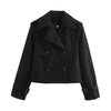 Autumn Women Solid Cropped Trench Coat Vintage Double Breasted Long Sleeve Short Jacket Lapel Collar Windbreaker
