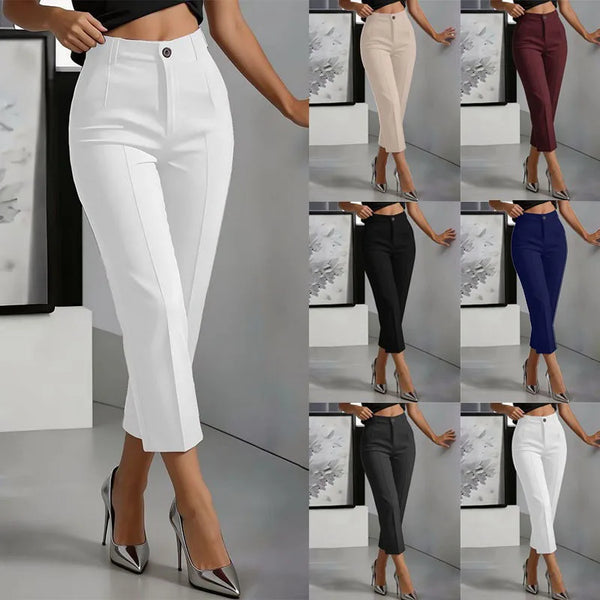 Women's High Waist Straight Leg Pants – Slim Fit Casual Trousers, Solid Color Versatile Office Bottoms