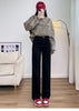 Winter Thickened Women's Mink Velvet Jeans Loose Straight Warm Soft Fleece Elastic High Waist Female Pants Black Blue