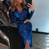Dresses For Women Plus Size Deep V Sequins Wrap Ruched Long Sleeve Nightclub Dress Vestidos Para Mujer