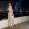 Elegant Ruffle Women's Long Dresses V Neck Half Sleeve Button Waist Cinching Pleated Dress Spring Lady Party Robes