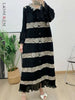 Lace Patchwork Pleated Dress For Women Lapel Long Flare Sleeves Color Block Elegant Party Clothing 32A431