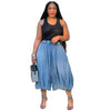 Women Streetwear Fly Denim Calf-Length Pants Autumn Loose Safari Style Cargo Harem Hip Hop Jeans