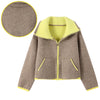 Spring Contrast Knitted Cardigan Jackets For Women Elegant Long Sleeve Pockets Zipper Sweater Street Lady Chic Outwear
