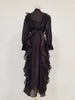 Solid Spliced Ruffles Folds Dresses for Women O Neck Long Sleeves High Waist Patchwork Lace Up Dress Female