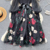 Senior Knitted Patchwork Dress Long Lantern Sleeves Bow Mesh Embroidery Floral Women Autumn France Elegant Party Dress