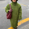 Vintage Large Lapel Tweed Long Coat Women Elegant Loose Double Breasted Belt Coats Lady Winter Classic Chic Street Overcoat