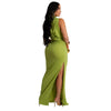 Women O-neck High Split Ruched Stacked Bodycon Midi Maxi Dress Evening Party Club Vestidos Sexy Chic Long Dresses